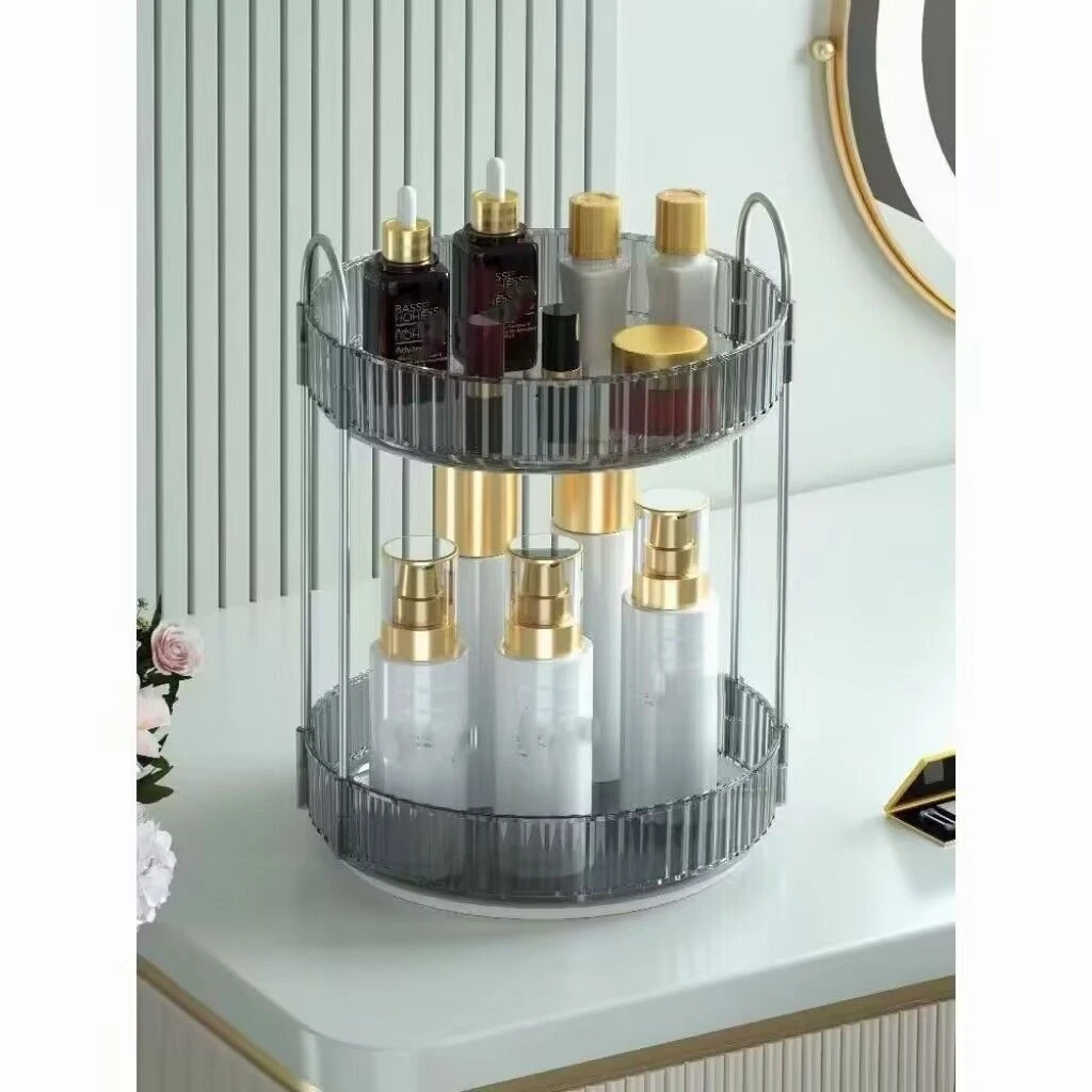 化妆品置物架梳妆台桌面收纳盒护肤品透明多层整理架可旋转小架子