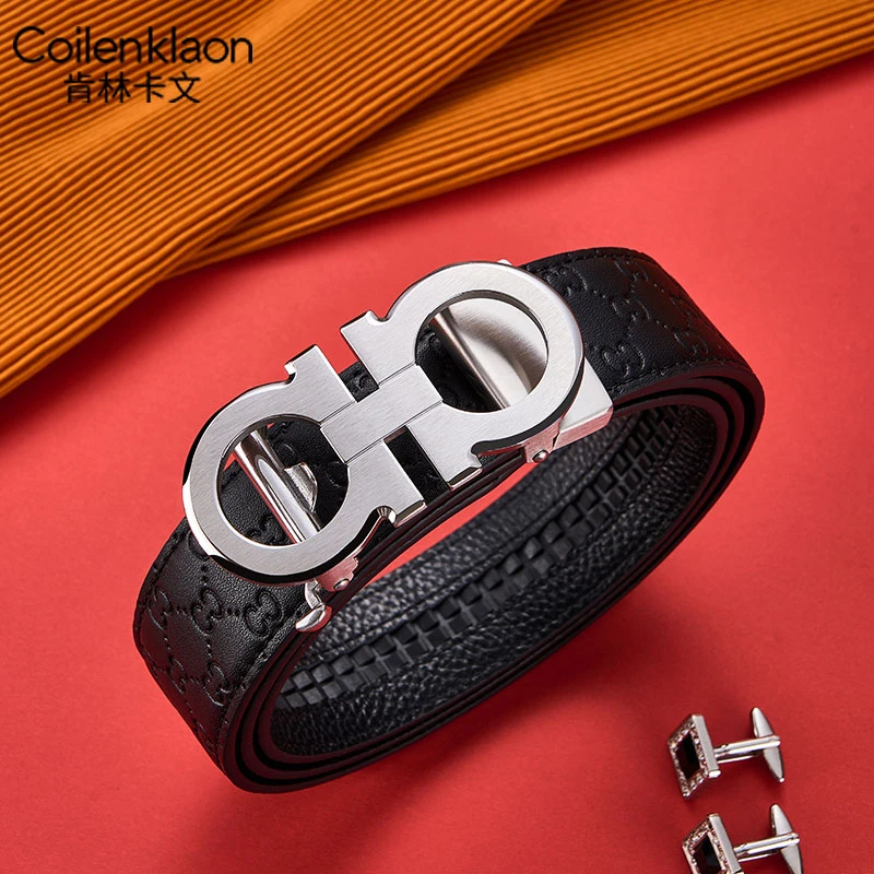 Coilenklaon男士真牛皮皮带商务不锈钢自动扣款腰带送老公礼物