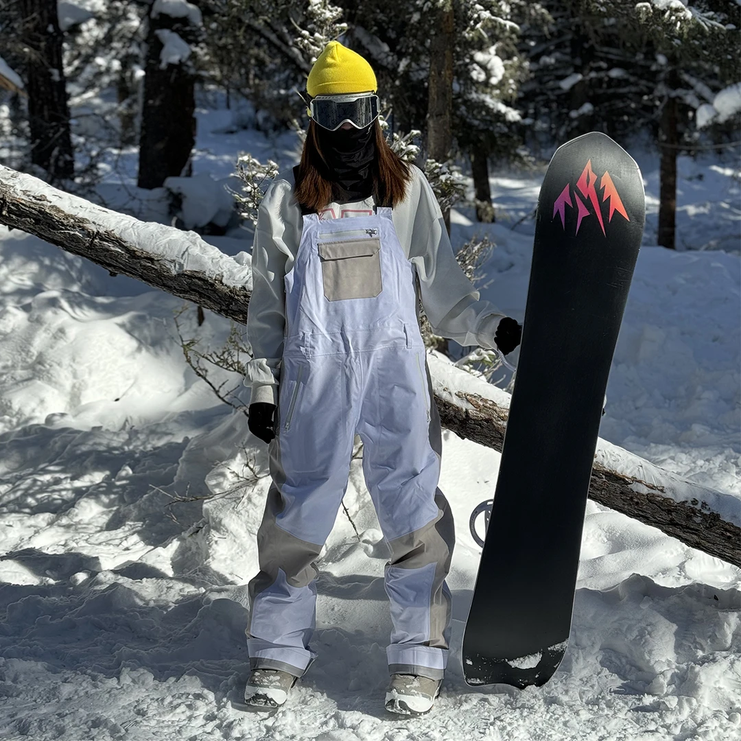 nis雪现单板滑雪服男女同款3L全压胶防风防水滑雪背带裤宽松黑色