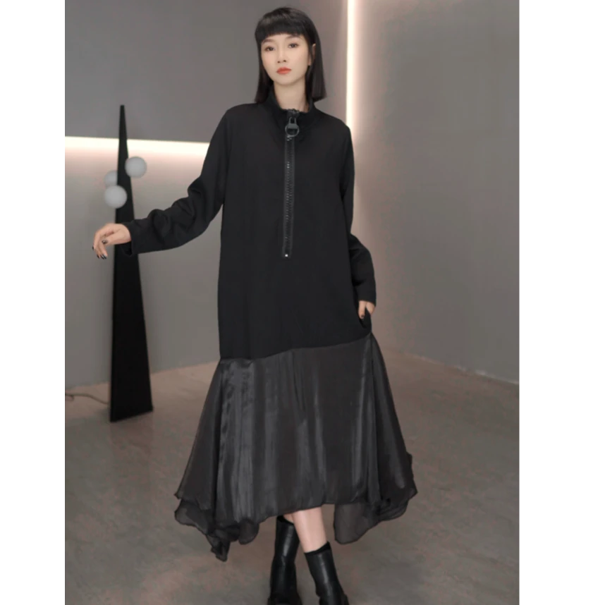 鑫鑫原创2024秋冬季新款时尚拼接设计中长款显瘦百搭连衣裙62828