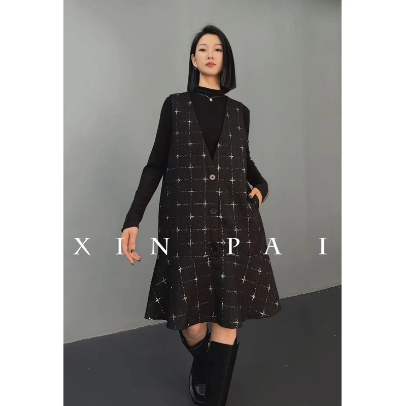 鑫鑫原创2024秋季新款亮丝小香风连衣裙时尚百搭欧洲站背心裙6258