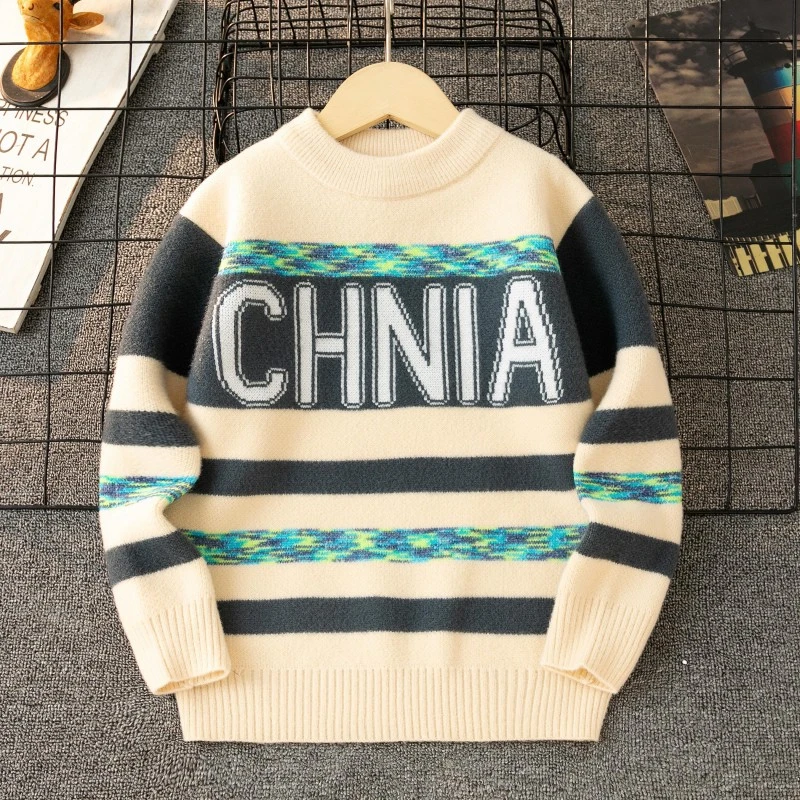 男童毛衣针织衫大童加绒儿童圆领韩版秋冬季洋气百搭韩国绒不起球