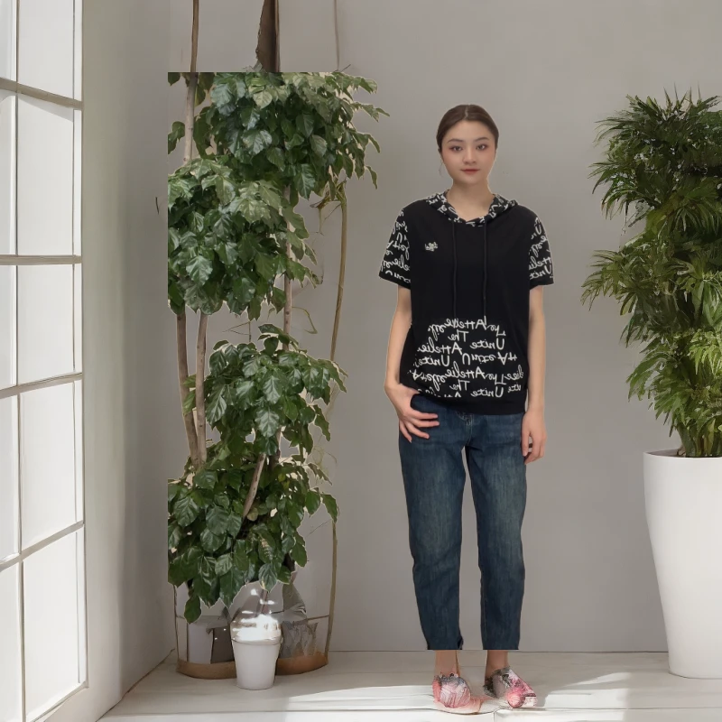 202带帽大码女装春夏新品 胖mm女加大码显瘦休闲宽松短袖t恤5009