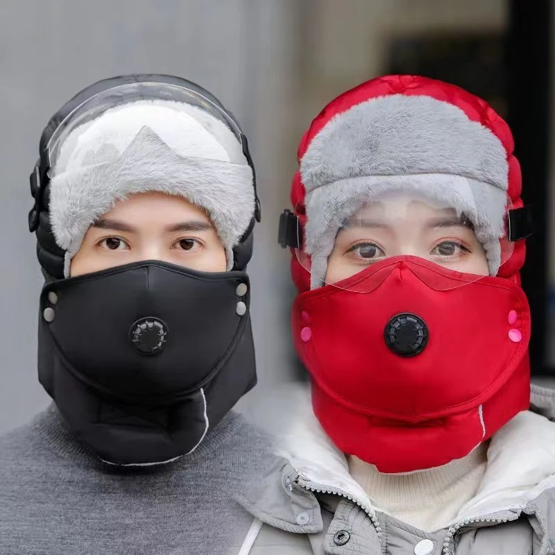 帽子女冬天骑电动车防风防寒雷锋帽男加厚保暖护耳护眼帽子护目镜
