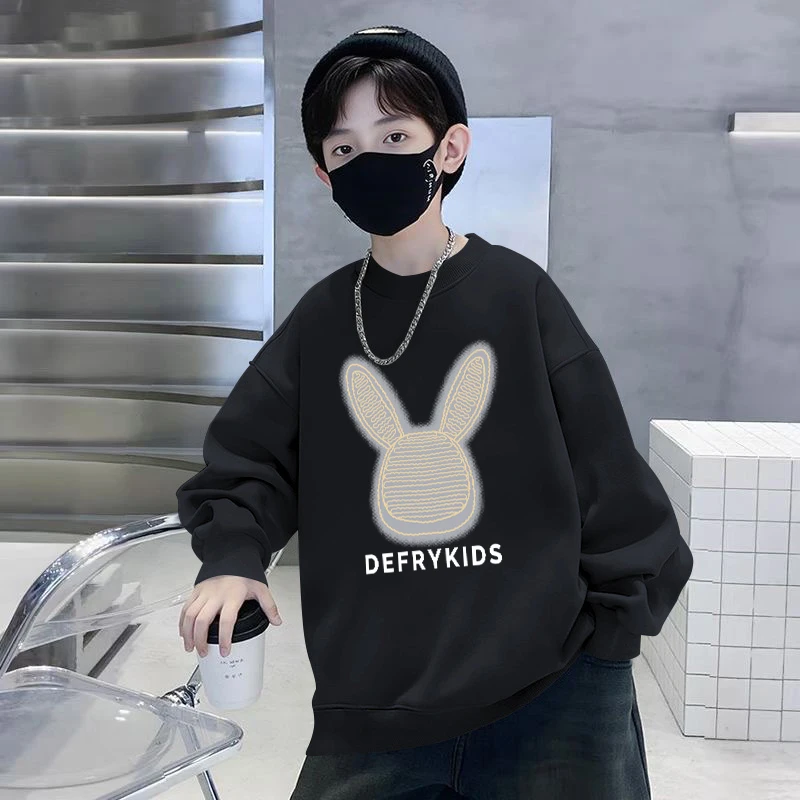 【贝尔熊】男童秋季黑色兔子卫衣2024新款中大儿童装男孩春秋装上