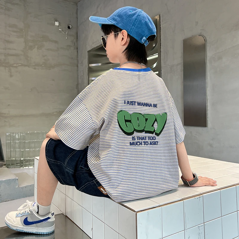 【实体品质】儿童装男童夏装条纹短袖T恤新款中大童夏季男孩上衣潮