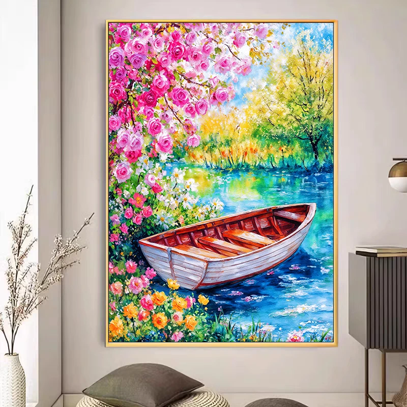 蔷薇花河畔2024新款十字绣大格55颜色手工绣60*80cm（裸包无针）