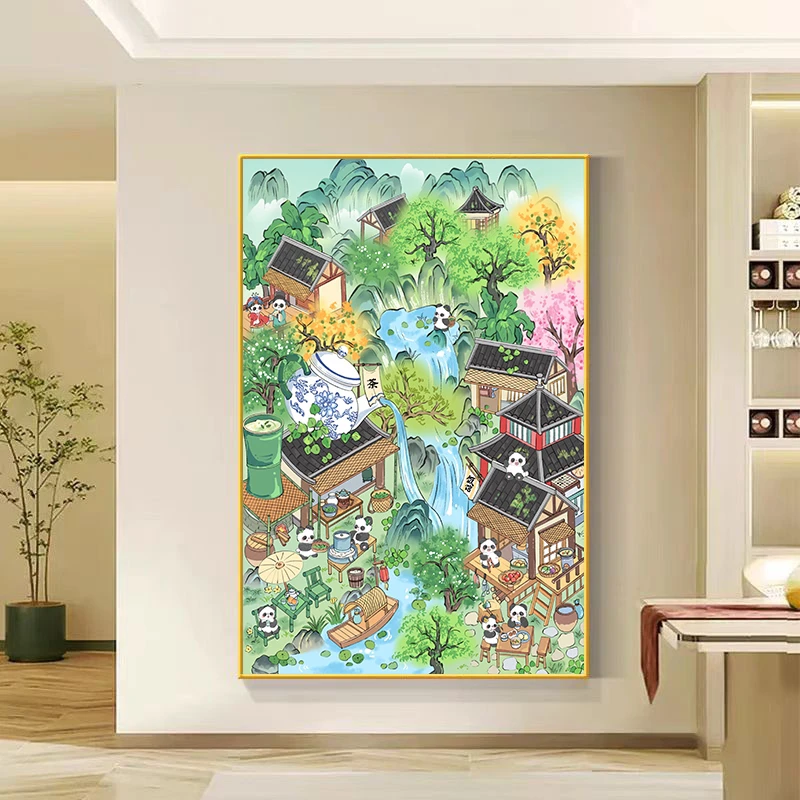 山水熊猫村2025新款十字绣大格满绣49色手工绣100*75cm【裸包无针】