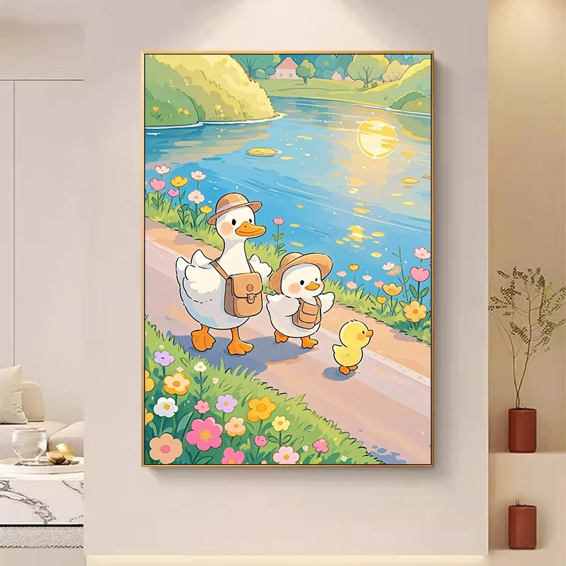 郊游鸭2025新款十字绣大格满绣58颜色手工绣60*80cm(裸包无针)