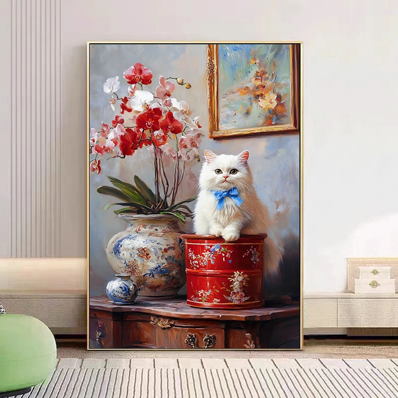 油画猫咪2024新款十字绣大格四股线60颜色60*80cm(裸包无针)