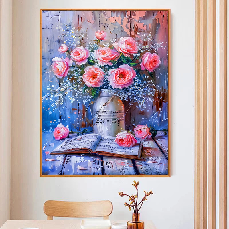 粉色玫瑰2024新款十字绣大格满绣55颜色手工绣60*80cm【裸包无针】