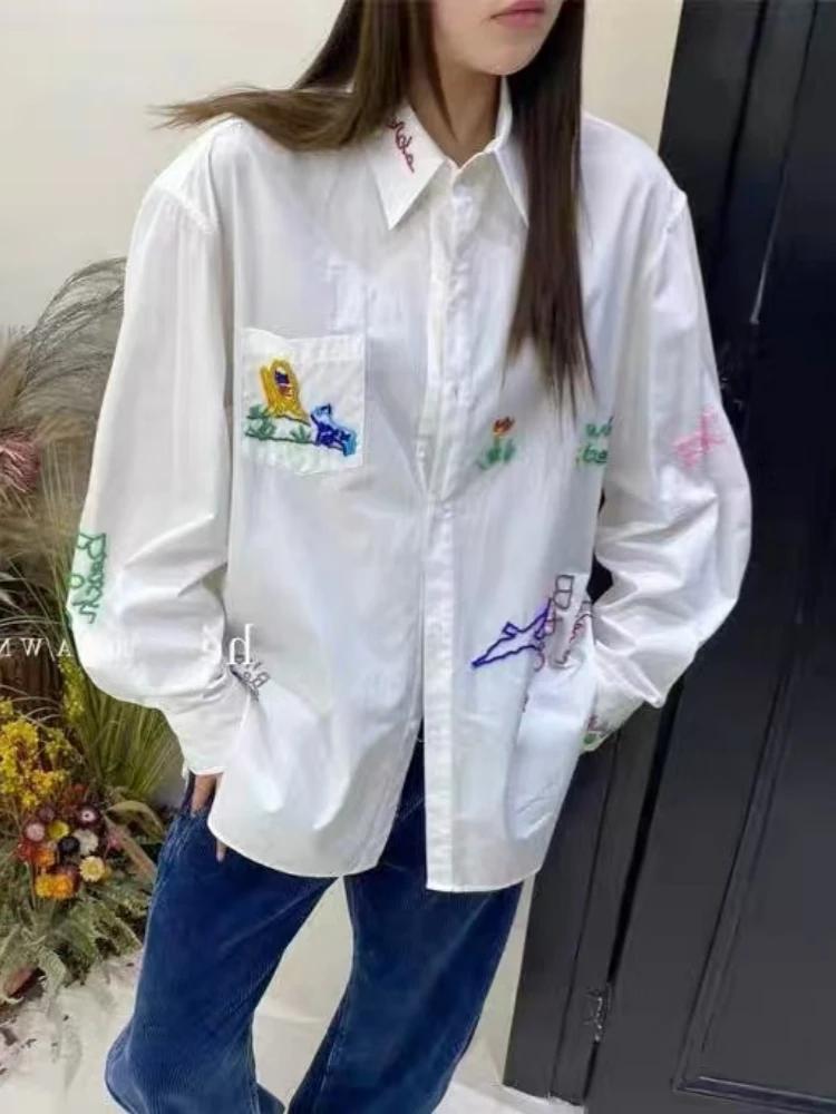 【济州岛】和家 美式刺绣花学院风减龄气质大版衬衫