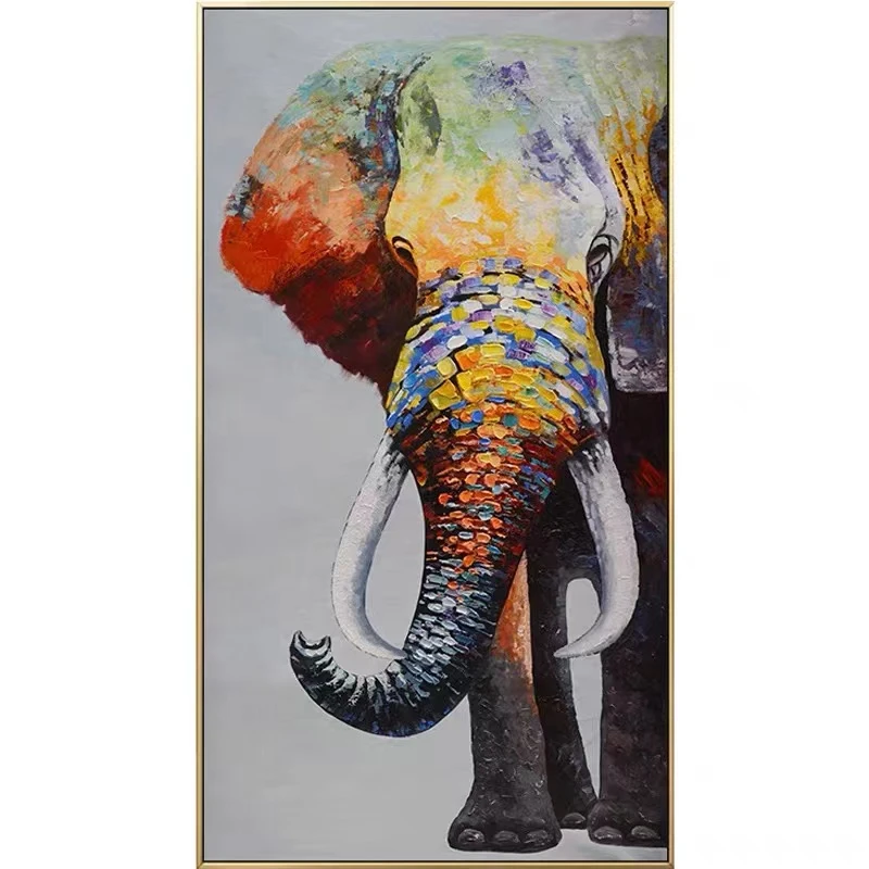 关装饰画走廊过道挂客厅落地画手工油画风格铝合框大象80160