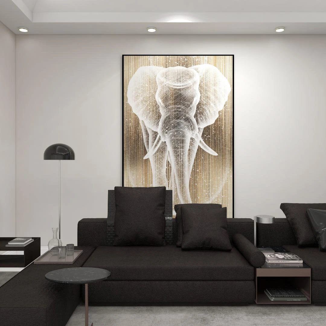 饰画现代轻奢玄关画铝合金边框油画风格客厅落地画大象100200