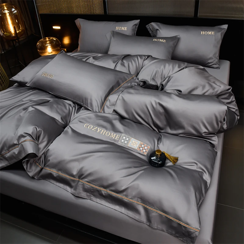 富安娜A类200支长绒棉四件套全棉纯棉100被套床单轻奢风床上用品