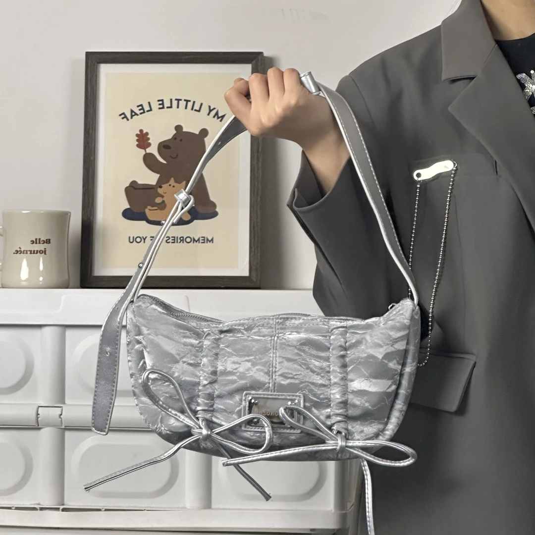 一张同学夏季百搭纯色手提单肩斜挎包D43银