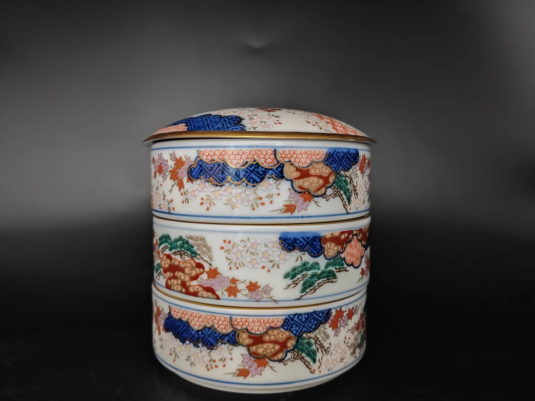 其泉春秋纹三段重 食盒01/100-1wj手绘高档手工复古带盖储物缠枝