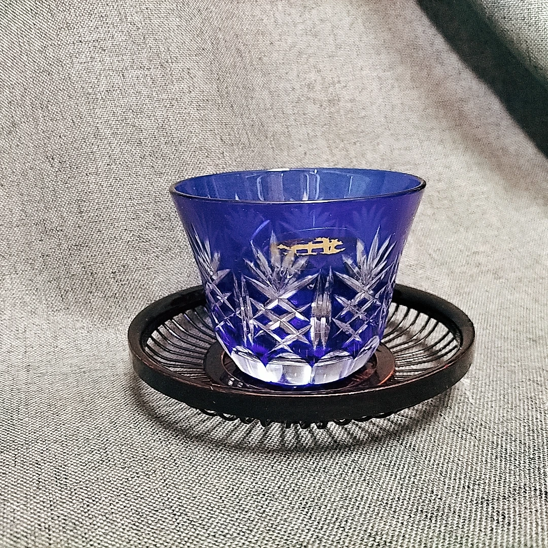 蓝色切子杯和小茶托一起01/10标为单价