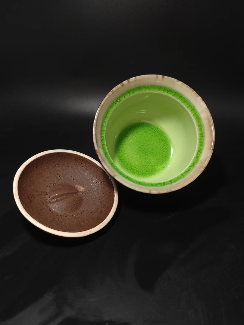 内绿釉冰裂小盖罐 全新全品01/20绿色