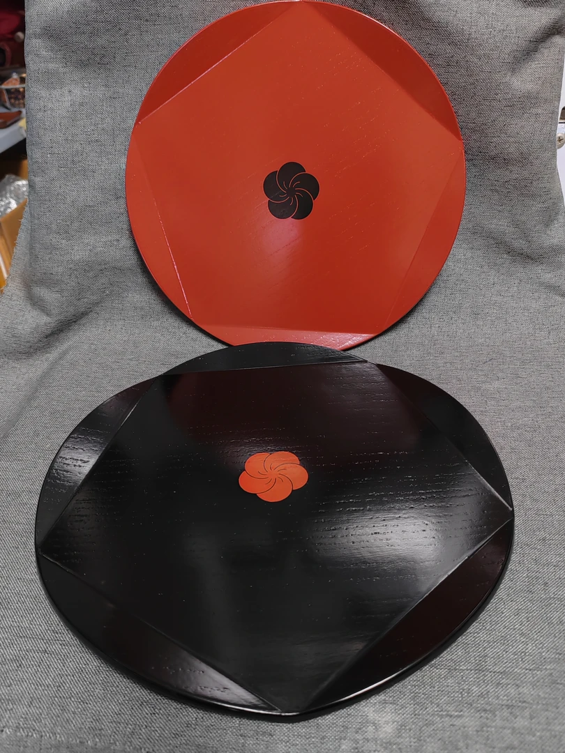 平安象彦陶瓷大漆托盘盘子一大一小底部有款01/18-1原盒