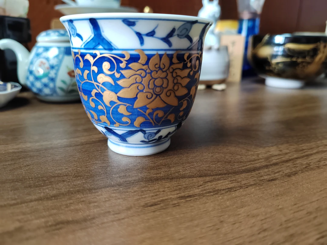 九谷香祥手绘青花描金杯01/97手工