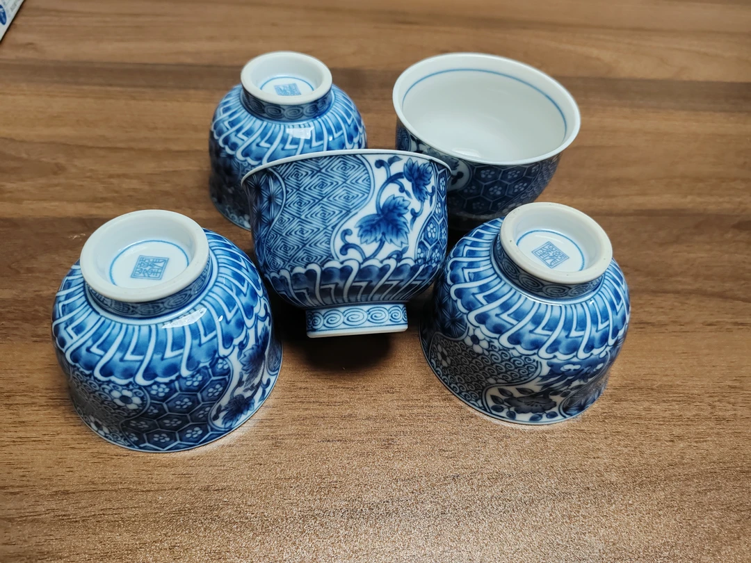 龙峰窑陶瓷青花杯茶杯五只01/20蓝色