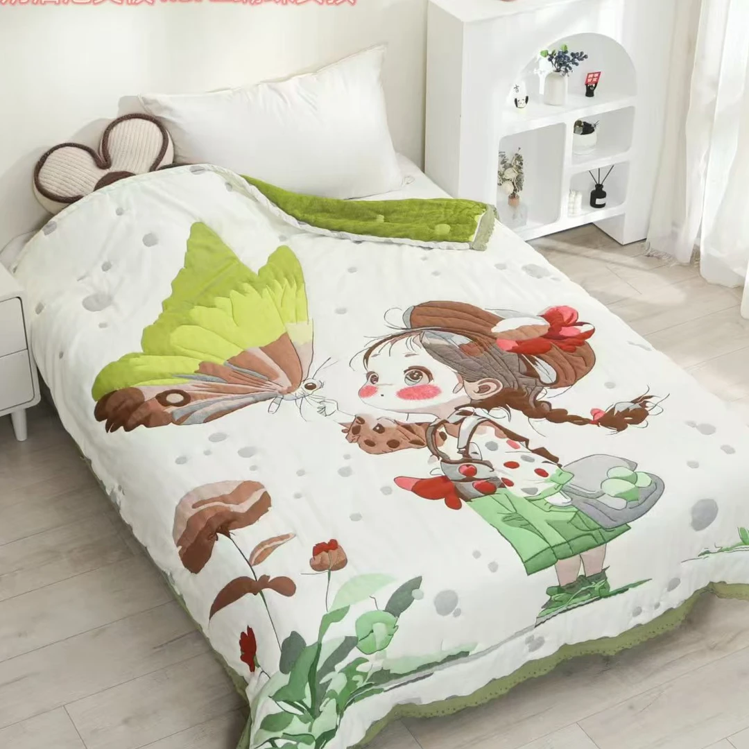 【蝴蝶女孩】150*200cm柔软舒适泡芙被亲肤棉纱四季通用盖被