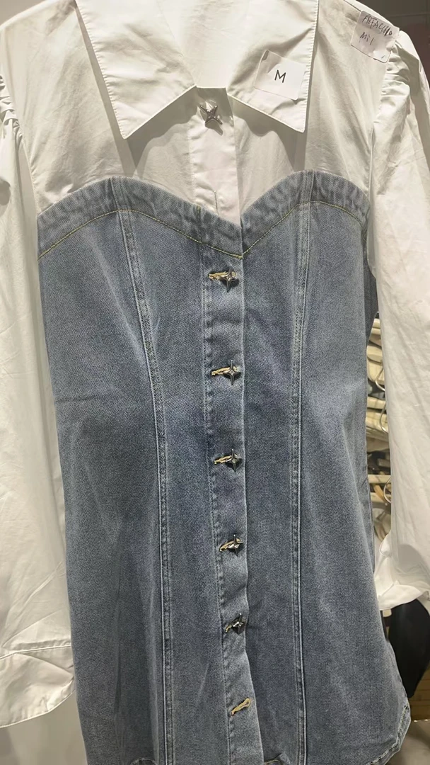 【1610】 HJ拼接牛仔连衣裙