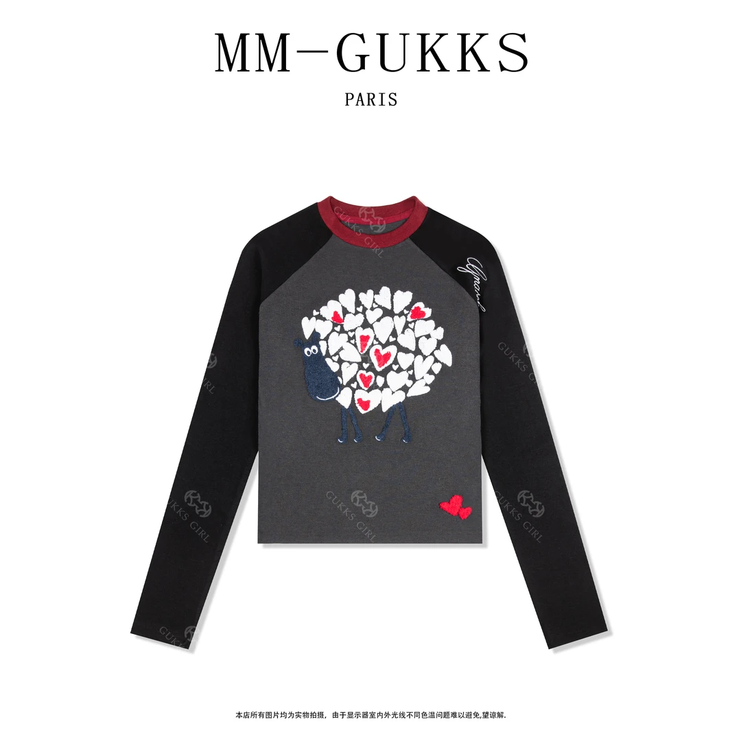明明GUKKS『肖恩』高级感撞色插肩长袖修身打底衫百搭T恤女