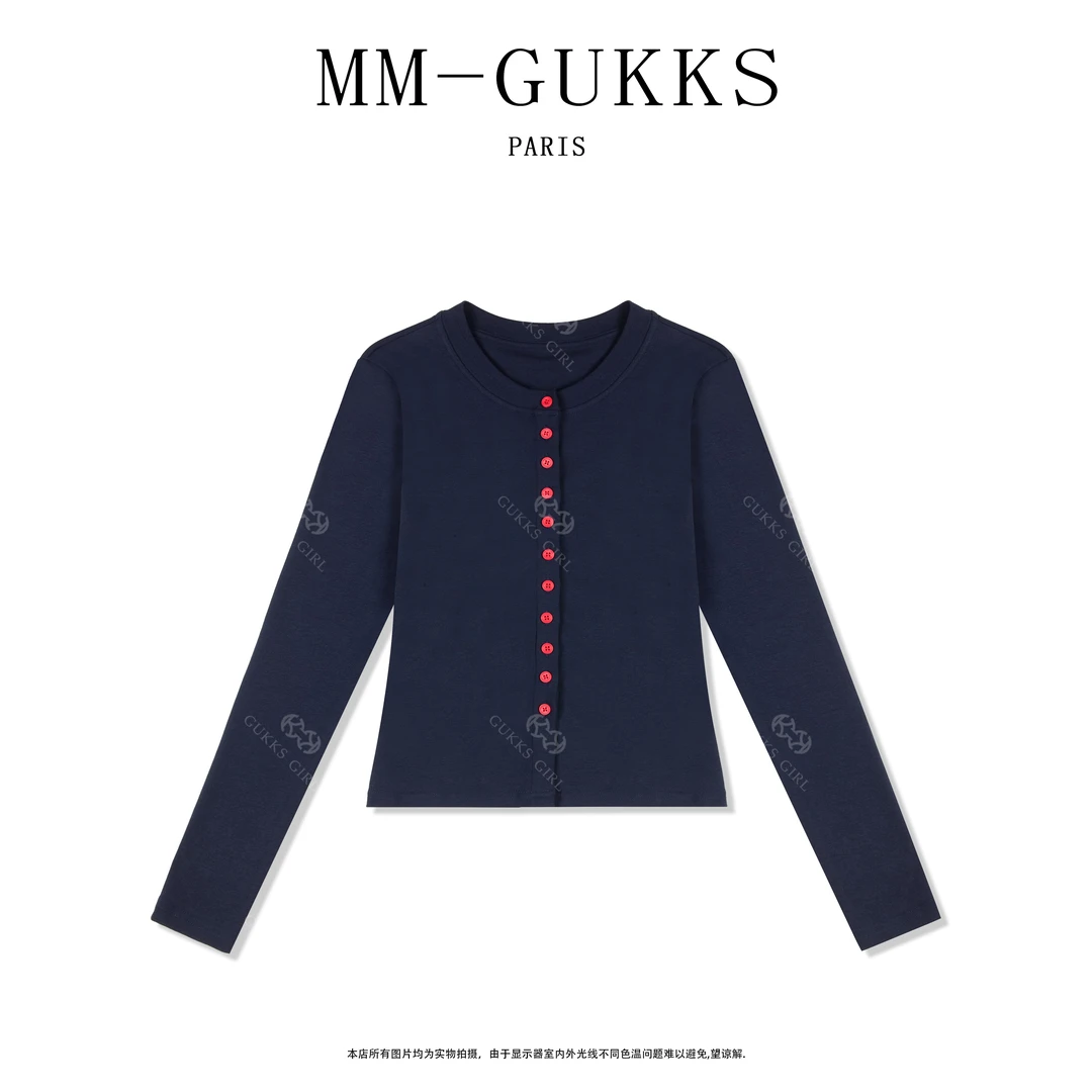 明明GUKKS『韩女身材』2024秋冬单排纽扣长袖开衫打底衫上衣女