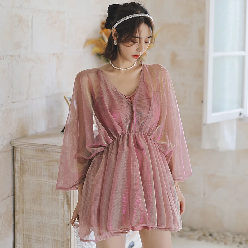 新款游泳泡温泉时尚款女士泳衣3件套显瘦沙滩遮肚性感