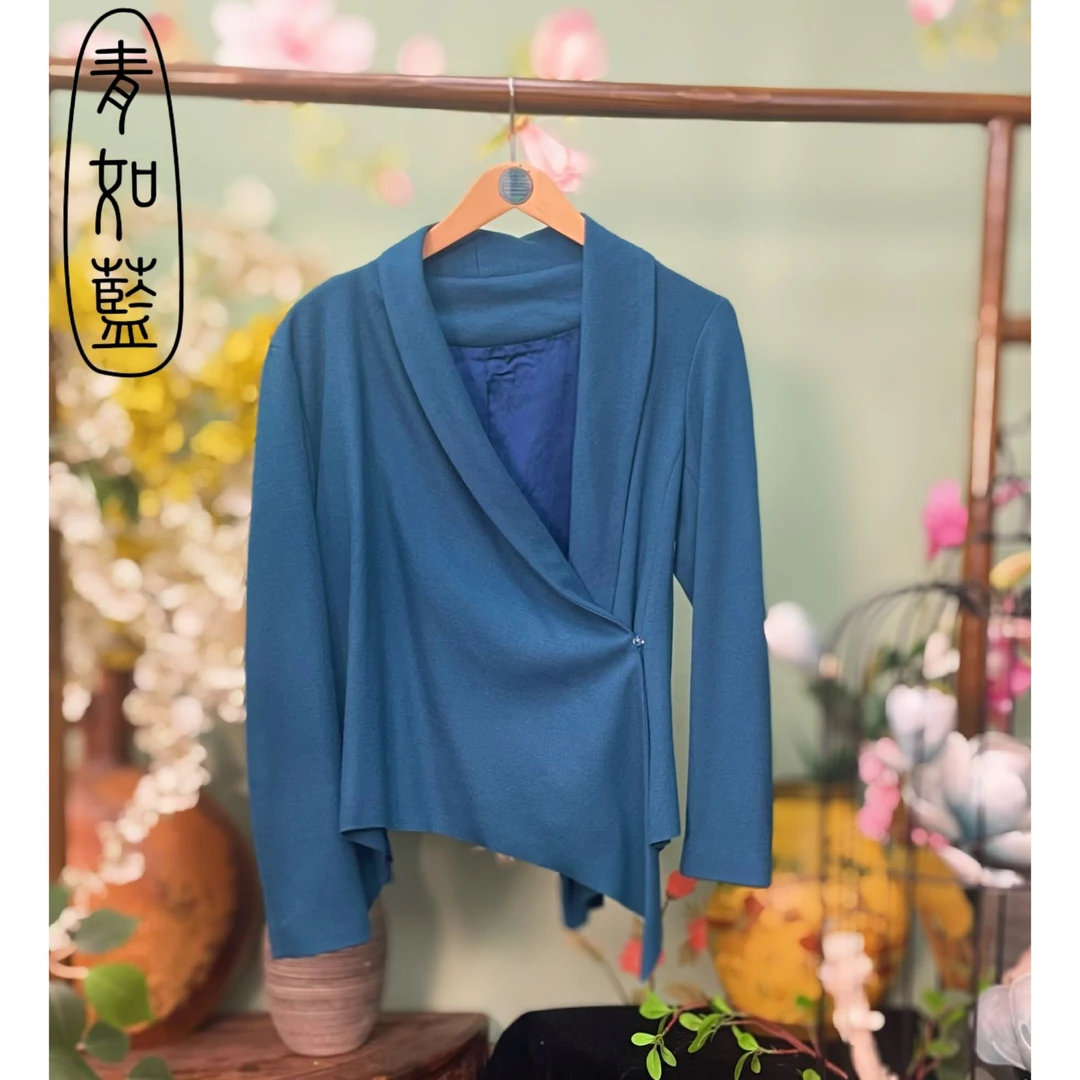 【青如蓝原创设计】中式复古休闲长袖上衣女装气质百搭秋冬蓝色女士
