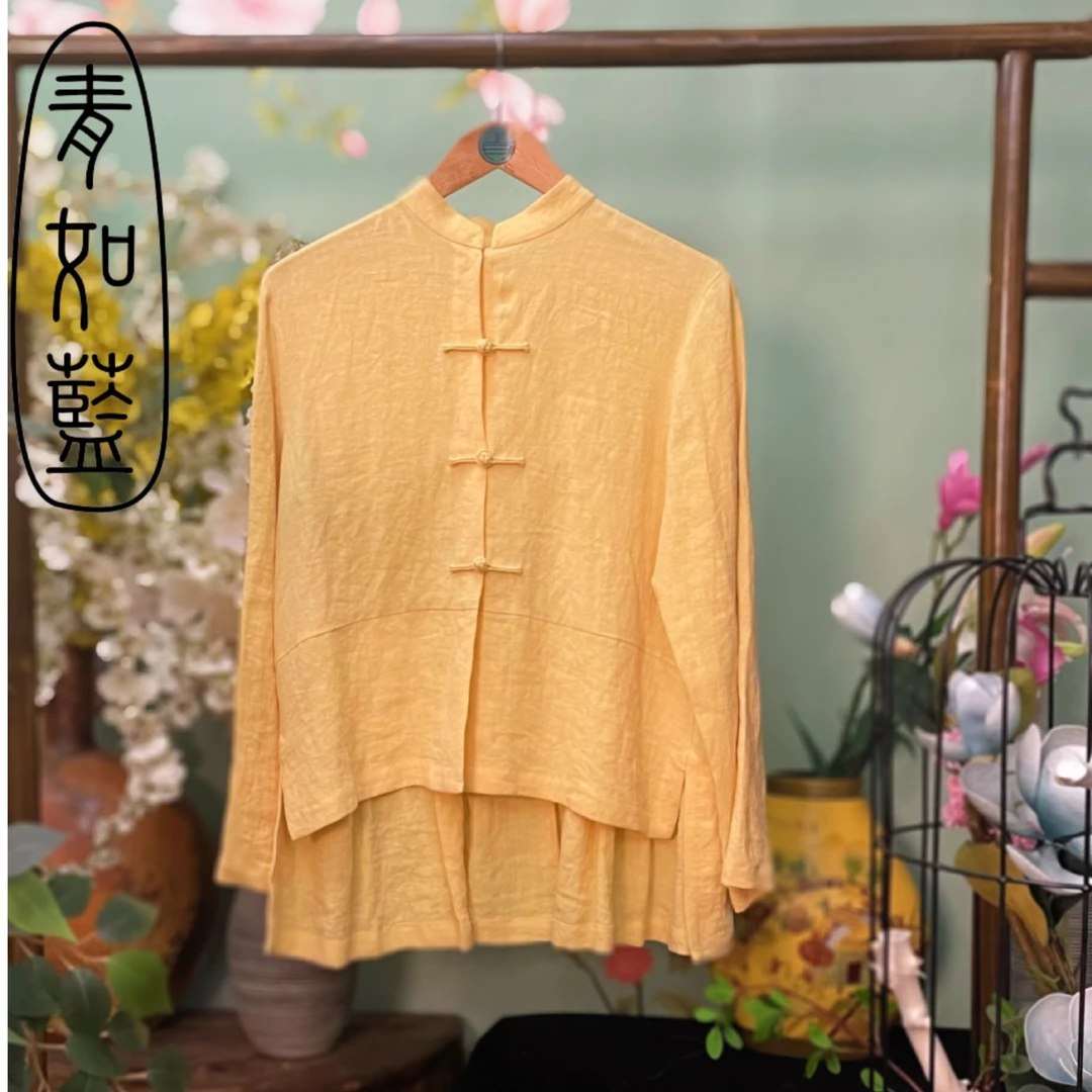 【青如蓝原创设计】复古中式盘扣衬衫女立领宽松休闲禅意茶服