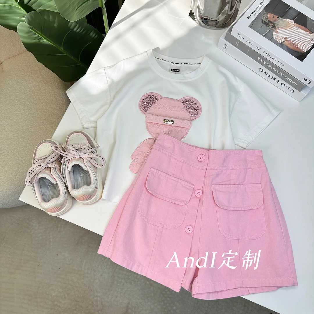 〖ANDI〗订制夏款中大童时尚小熊短袖短裤套装1035