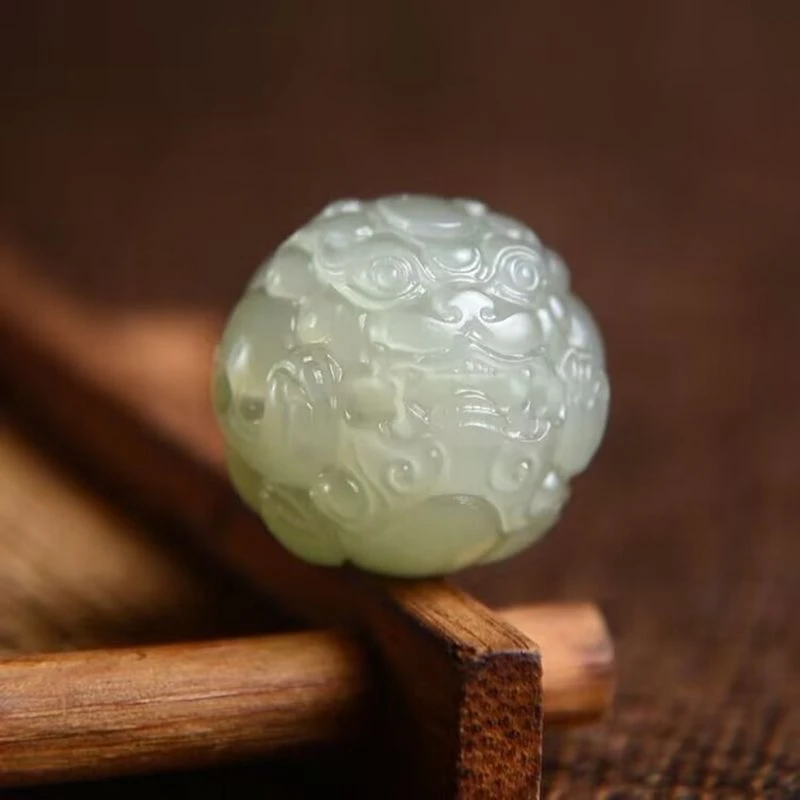 天然和田玉晴水貔貅珠单珠带孔散珠DIY手串配珠隔珠顶珠狮子头
