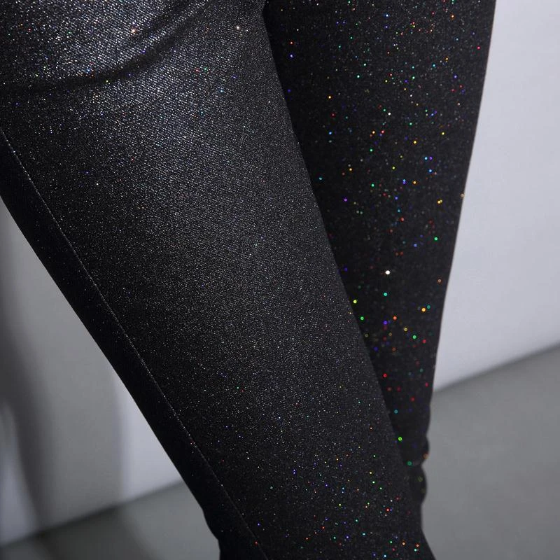 彩金高腰七彩打底裤女冬季爆款2025加绒保暖显瘦棉裤黑色小脚裤子