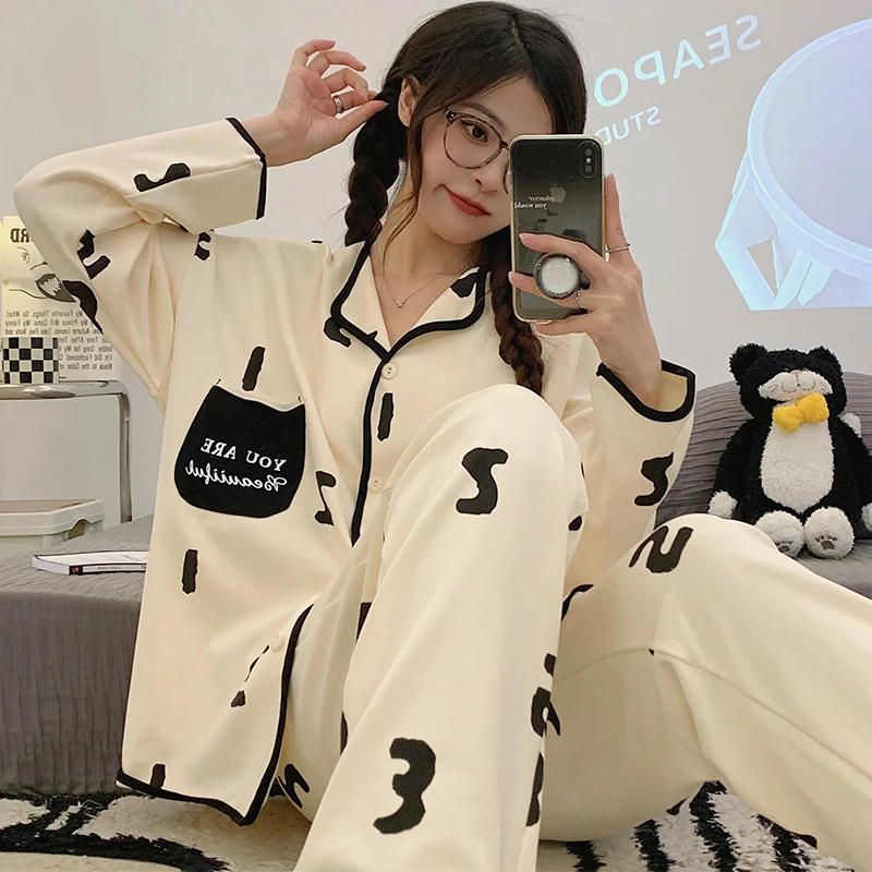 2025新款睡衣女秋季纯棉长袖卡通可爱小清新可外穿网红学生家居服