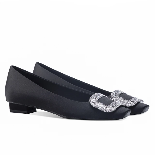 2025年粗跟方头钻扣平底时尚舒适单鞋2.5cm