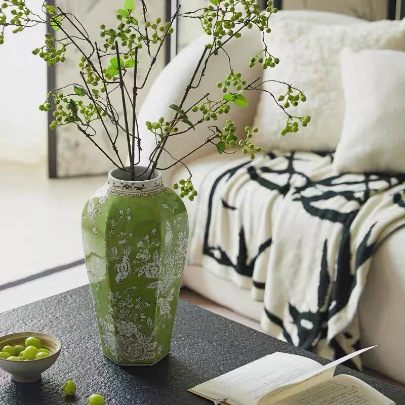 【花本家】景德镇绿色复古陶瓷花瓶水培青花瓷系列花瓶中式美学