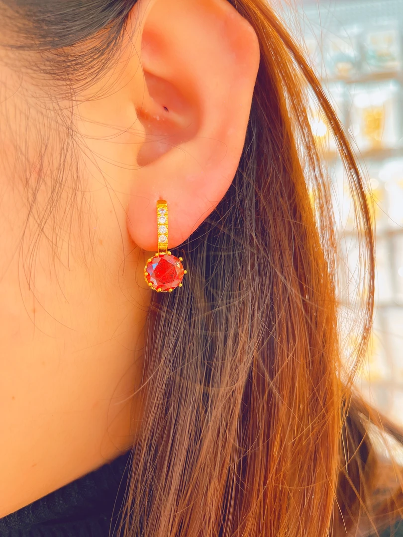钛钢耳饰 太钢亚克力红色锆石挂钩耳环春夏小众饰品百搭