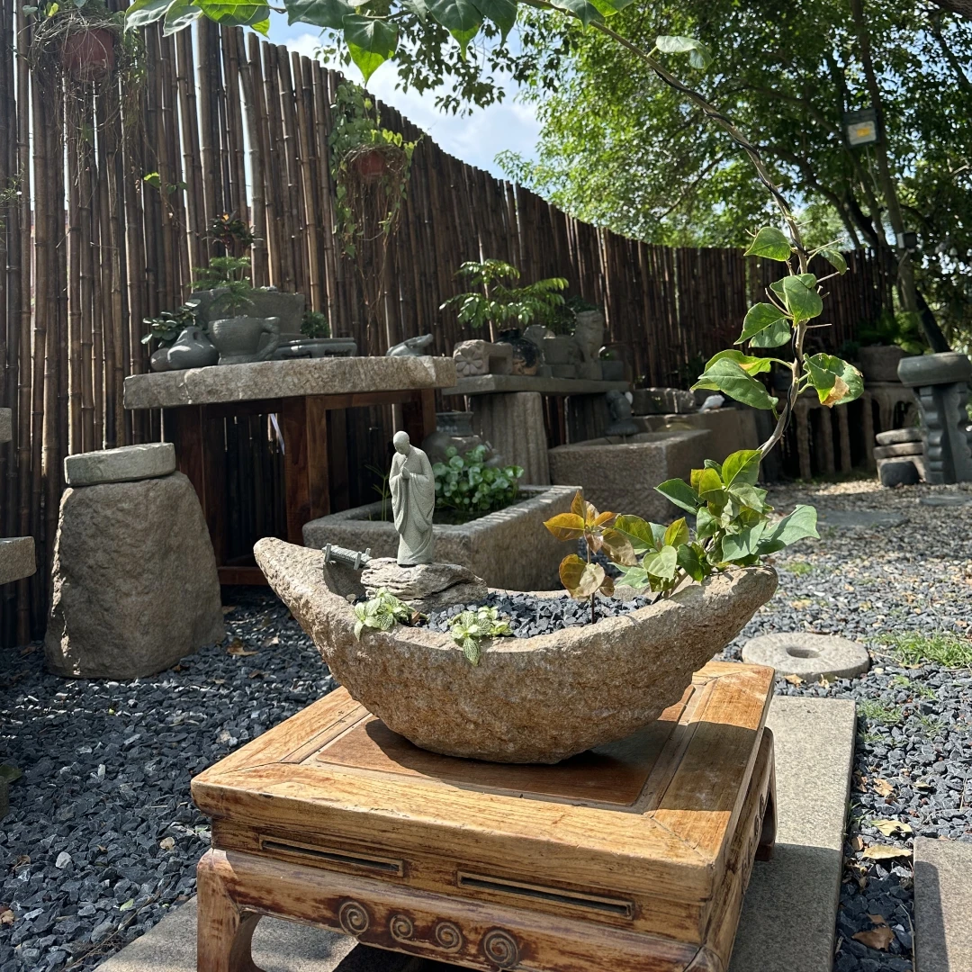 院景翁月牙盆元宝盆石雕花盆户外庭院景观造景装饰摆件