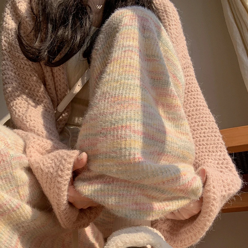 甜美彩虹糯米裤女秋冬宽松高腰显瘦直筒裤休闲时尚百搭加绒拖地裤