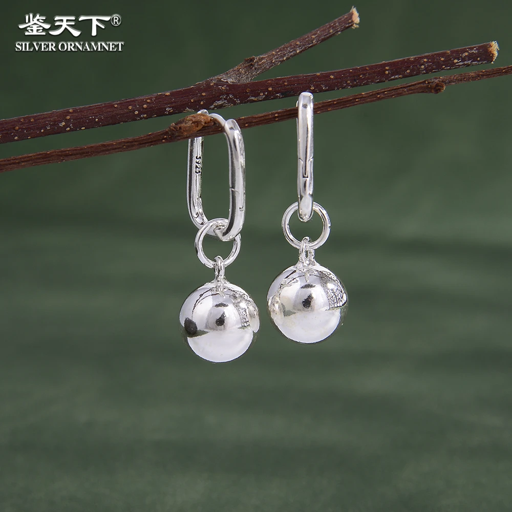 925银耳饰 【鉴天下】简约时尚圆球耳扣07230008银色光珠光面素款