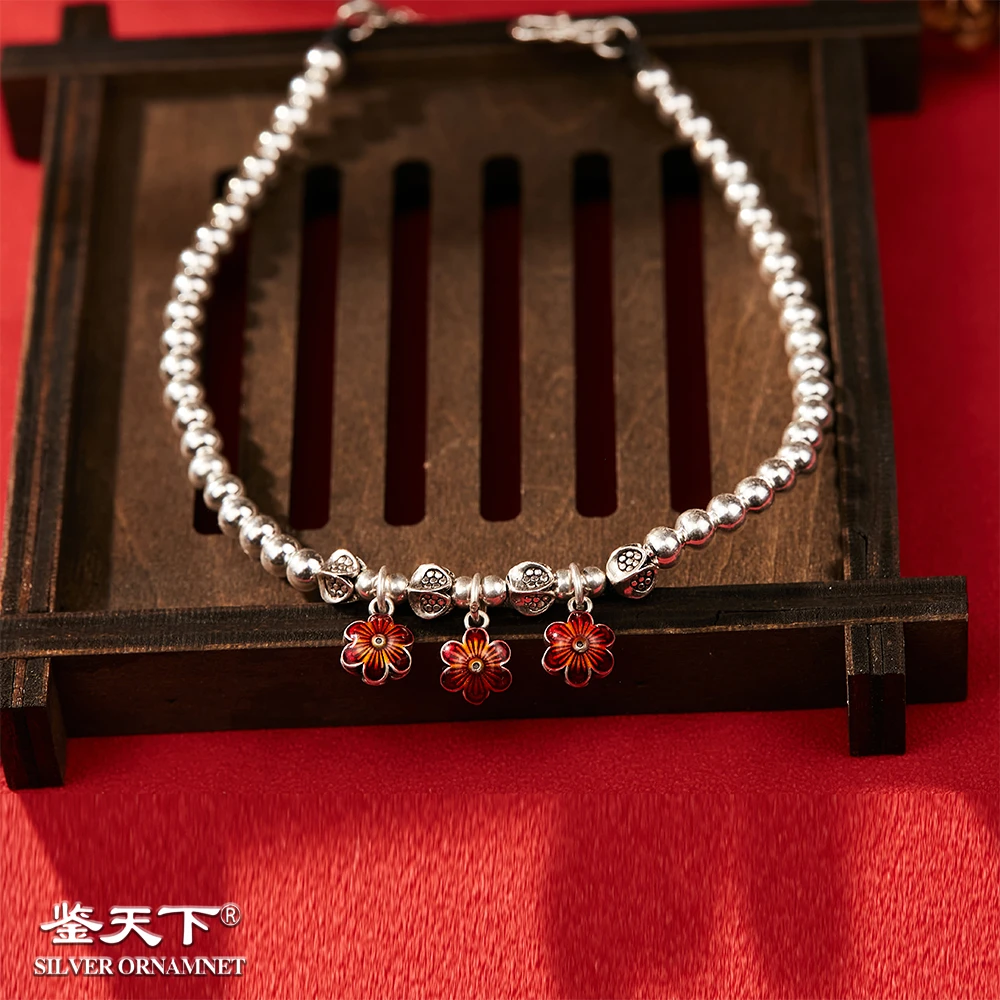 925银脚链 【鉴天下】五瓣花光珠脚链18200002气质时尚百搭小众简约