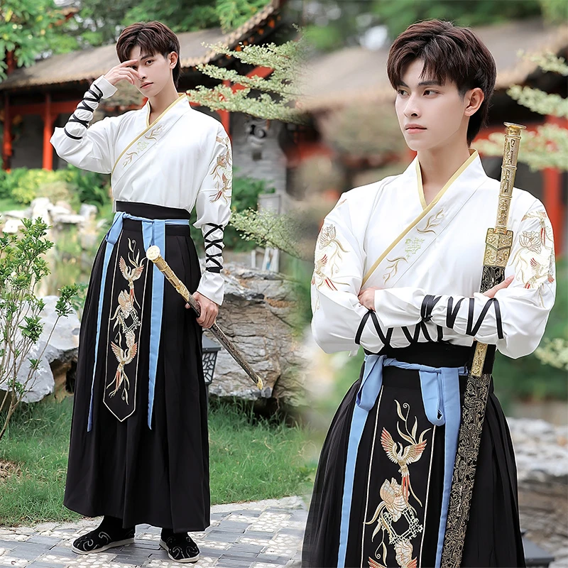原创武侠风汉服男士大码古装公子侠客书生帅气飘逸中国风学生班服