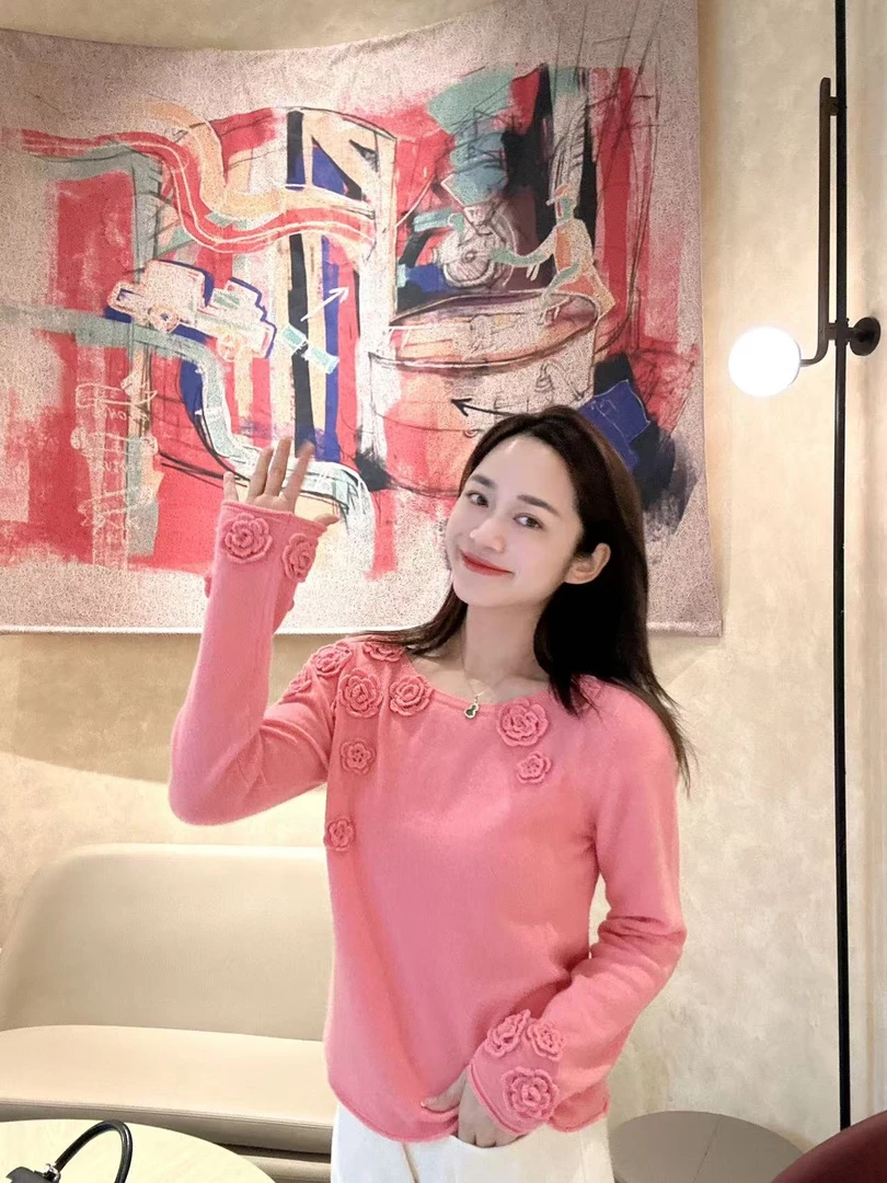 YTTRIUM LIN[山茶花]新款长袖针织衫时尚气质（不能机洗）42446-1