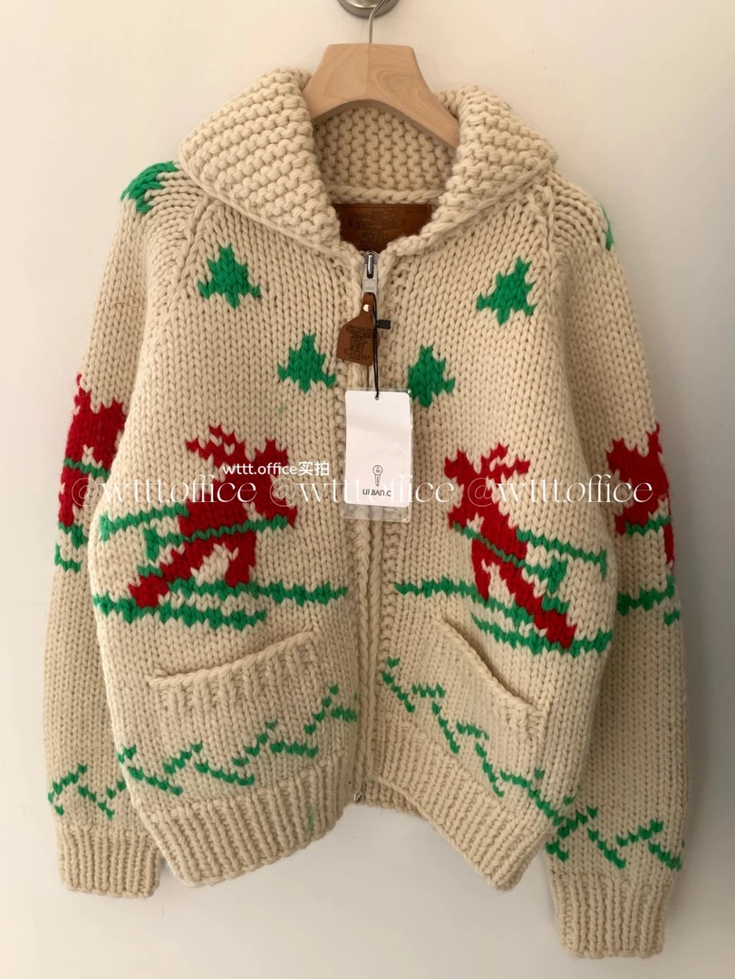 纯羊毛上衣开衫针织衫时尚休闲百搭宽松加厚卡通秋冬冬季长袖开衫