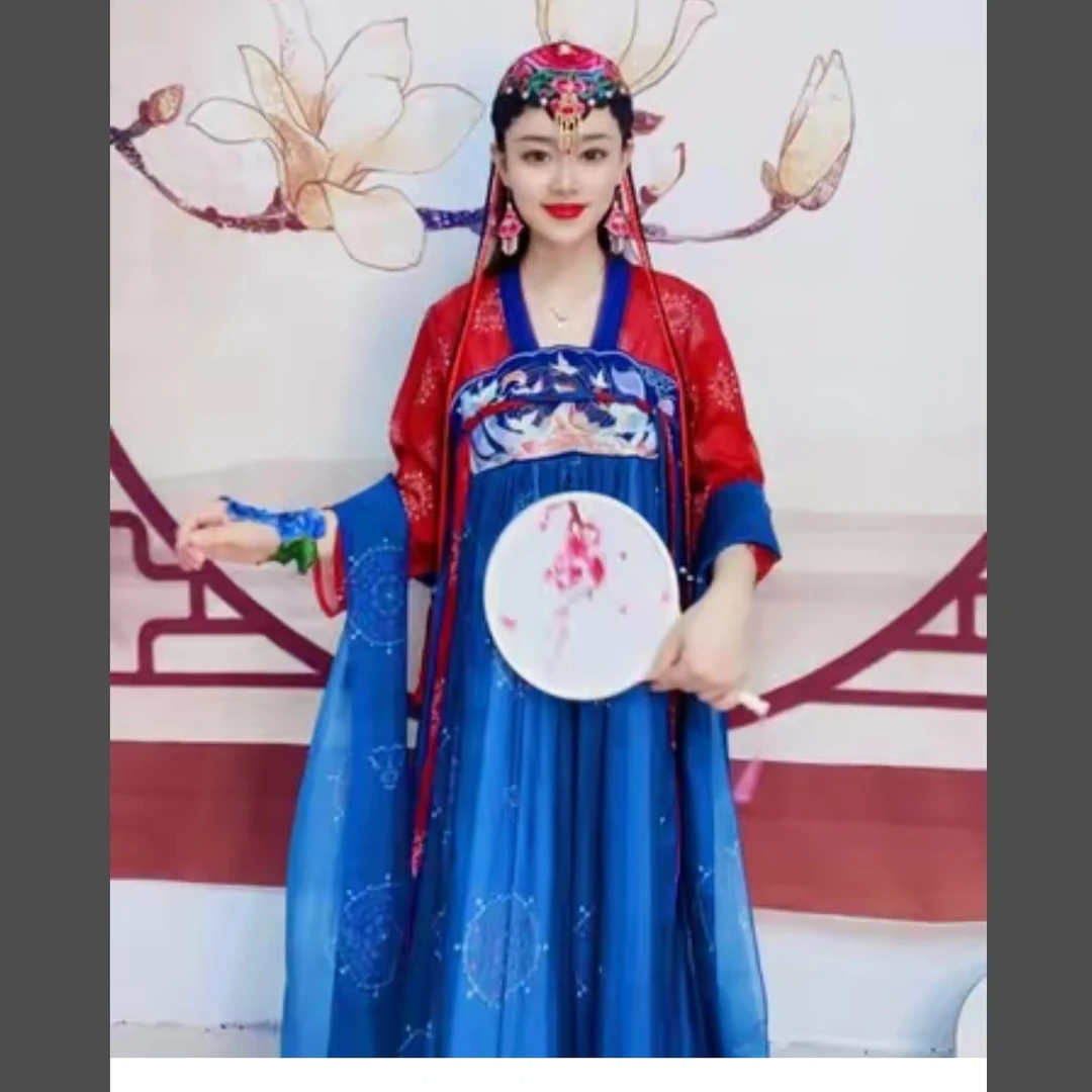 潮妈新款民族风刺绣连衣裙汉服裙民族风古装大摆刺绣改良汉服