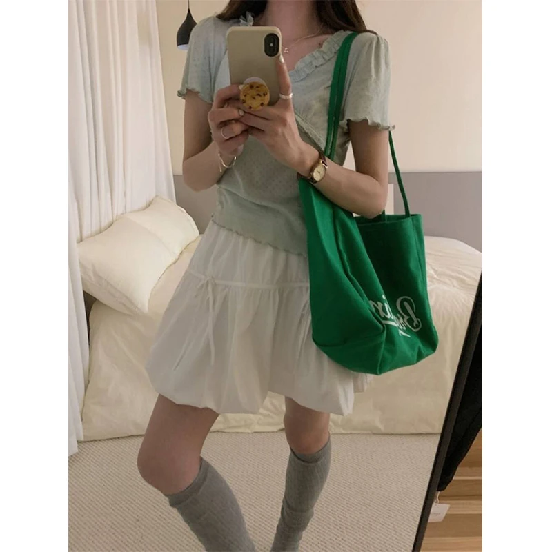 TEEINXX压褶设计蝴蝶结绑带花苞灯笼半裙VK051