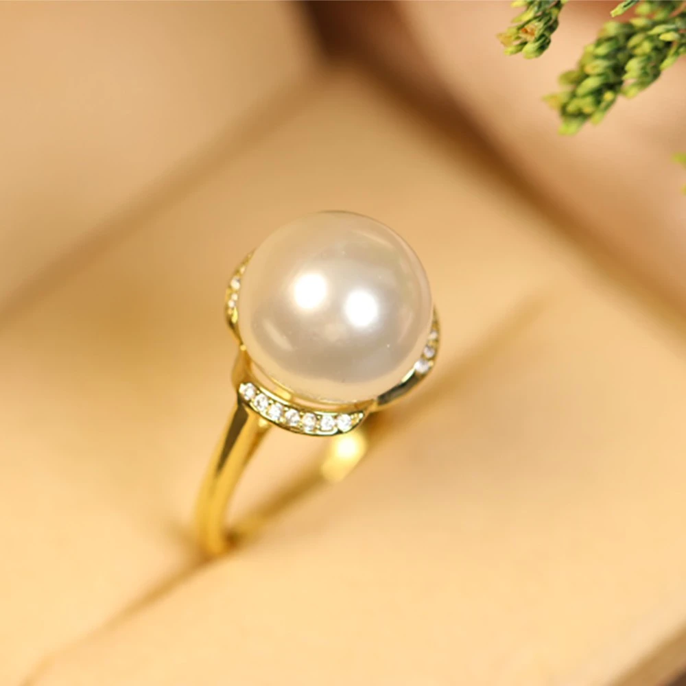 合金仿珍珠戒指 12 mm极光白戒指R001